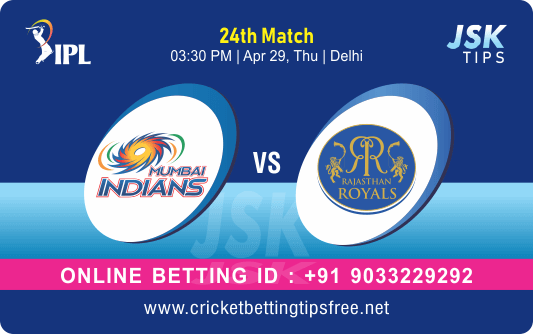 Cricket Betting Tips And Match Prediction For Mumbai vs Rajasthan 24th Match Tips With Online Betting Tips Cbtf Cricket-Free Cricket Tips-Match Tips-Jsk Tips